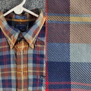 Faconnable Large Multicolor Plaid Twill Long Sleeve Button Up Shirt 100% Cotton